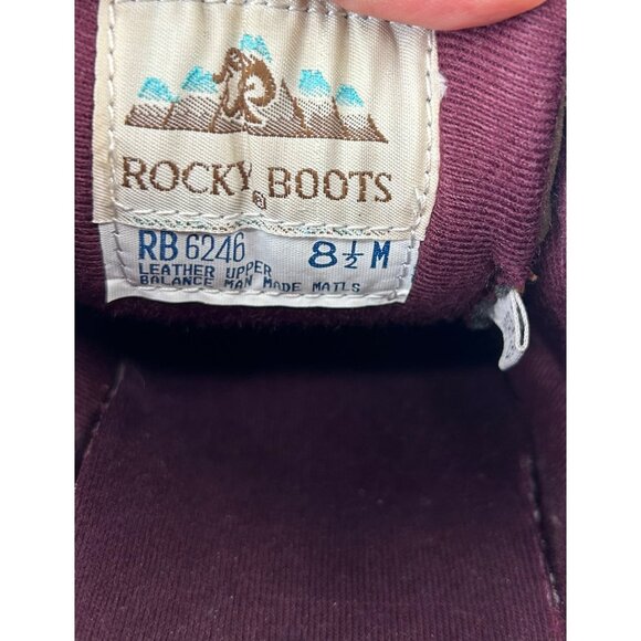 Vintage Rocky Mens Leather Hiking Shoes 8.5M Brown Green Accents Rugged Loafer - Picture 6 of 9